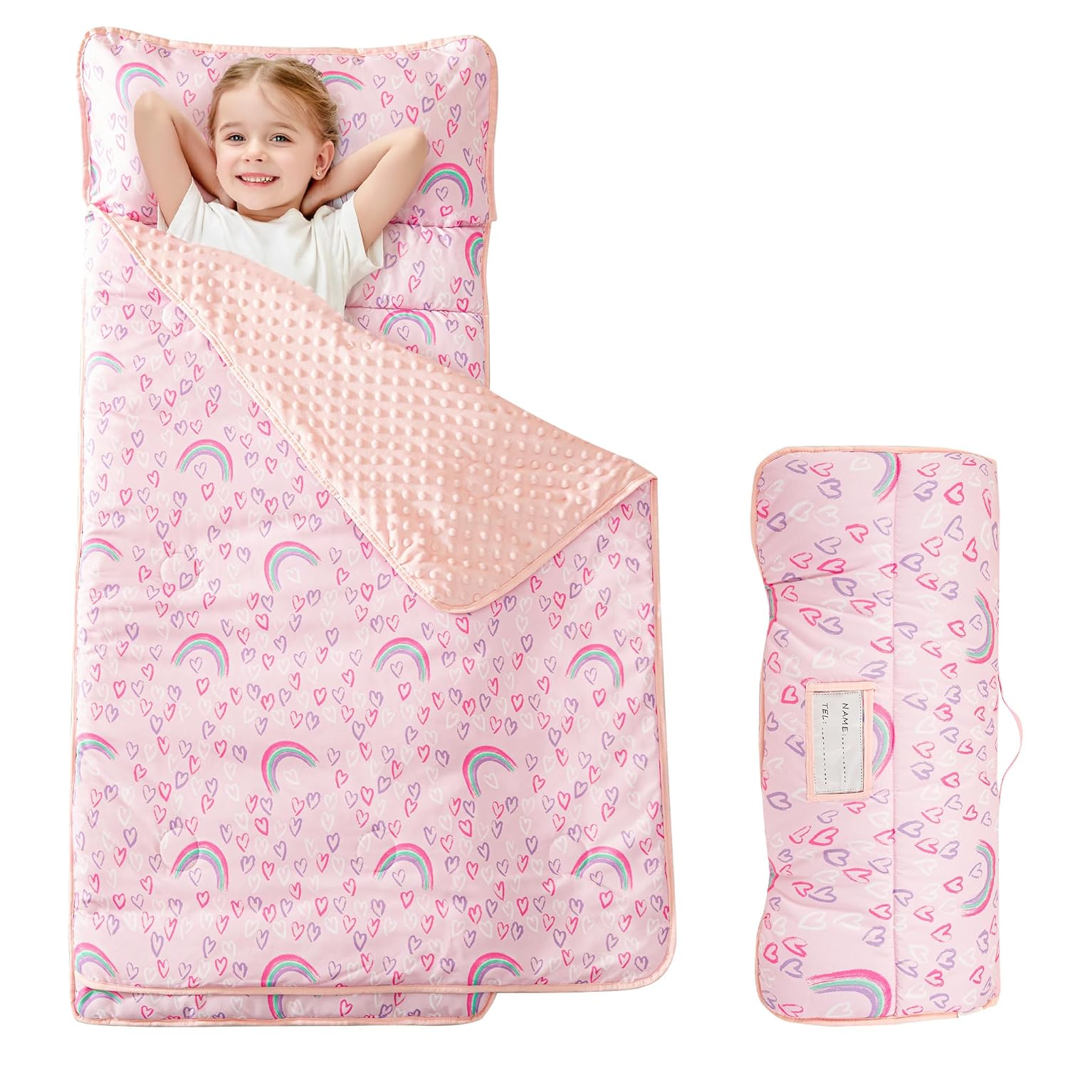 Cozy Comfort Nap Mat - Pink Heart Rainbow