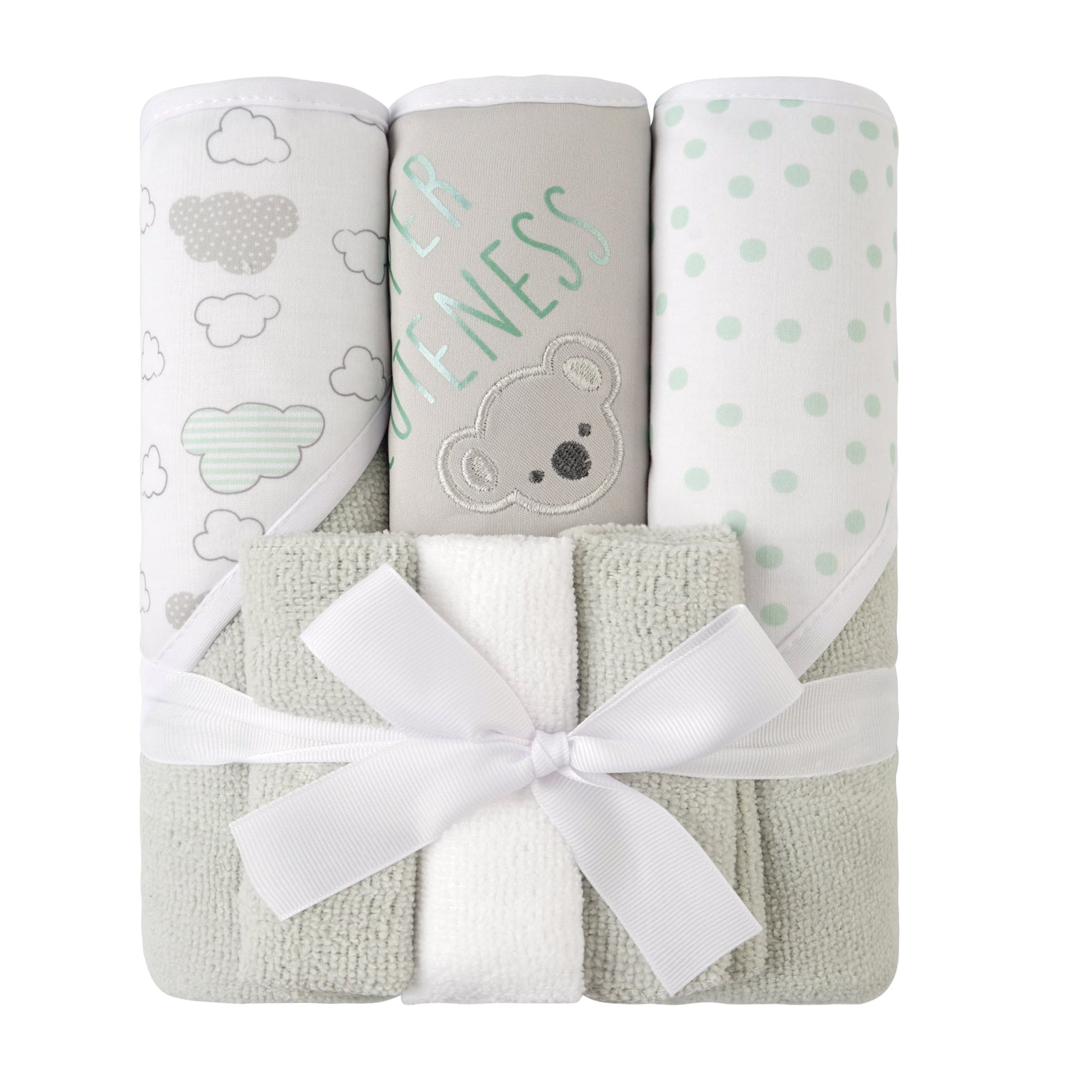 Grey Koala Baby Towels and Baby Wash Cloths Set 6-Pack Size 28 x 28 Inch