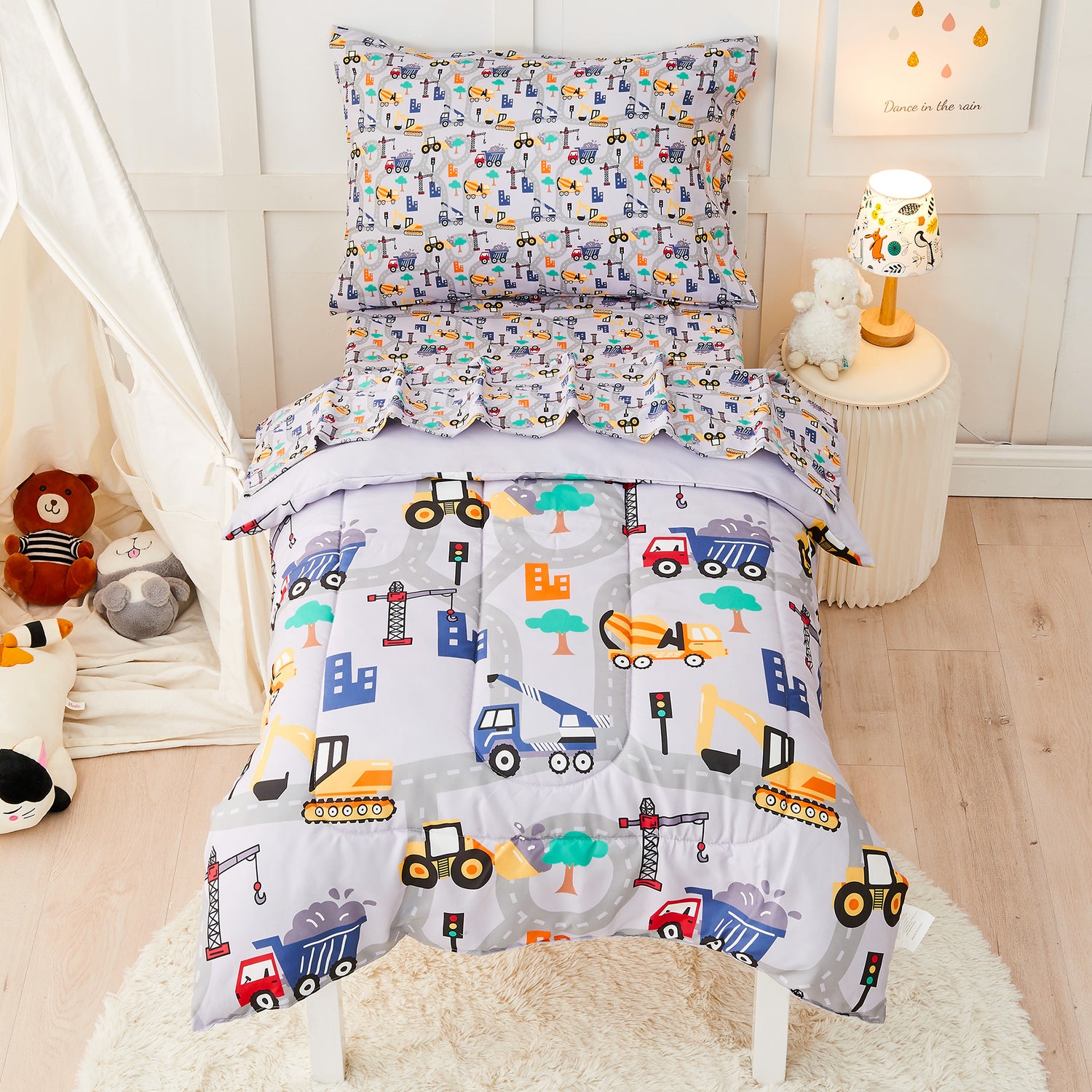 Busy Construction Toddler Comforter Set– 4 Piece