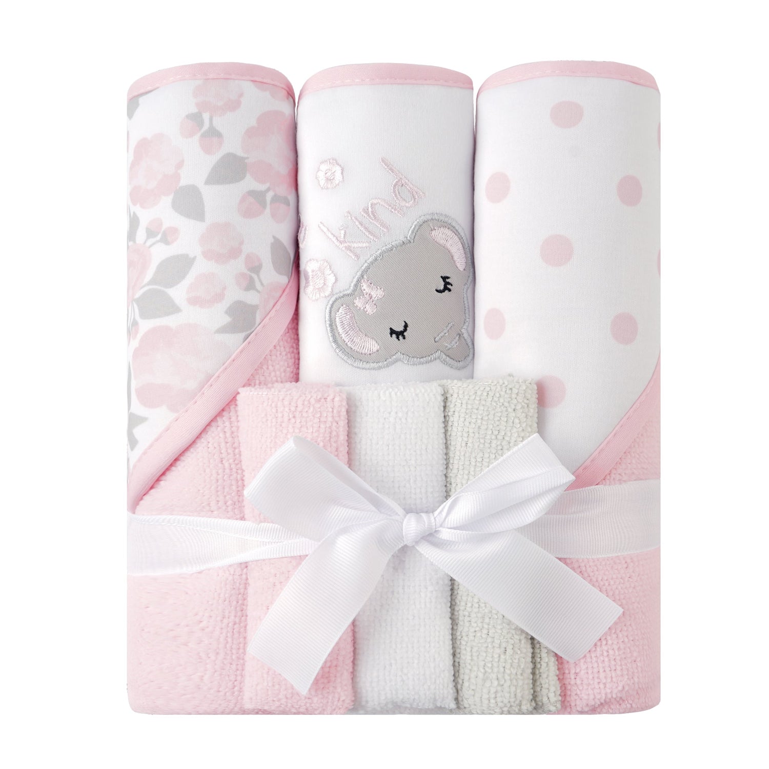 Elephant Flower Baby Towels and Baby Wash Cloths Set 6-Pack Size 28 x 28 Inch