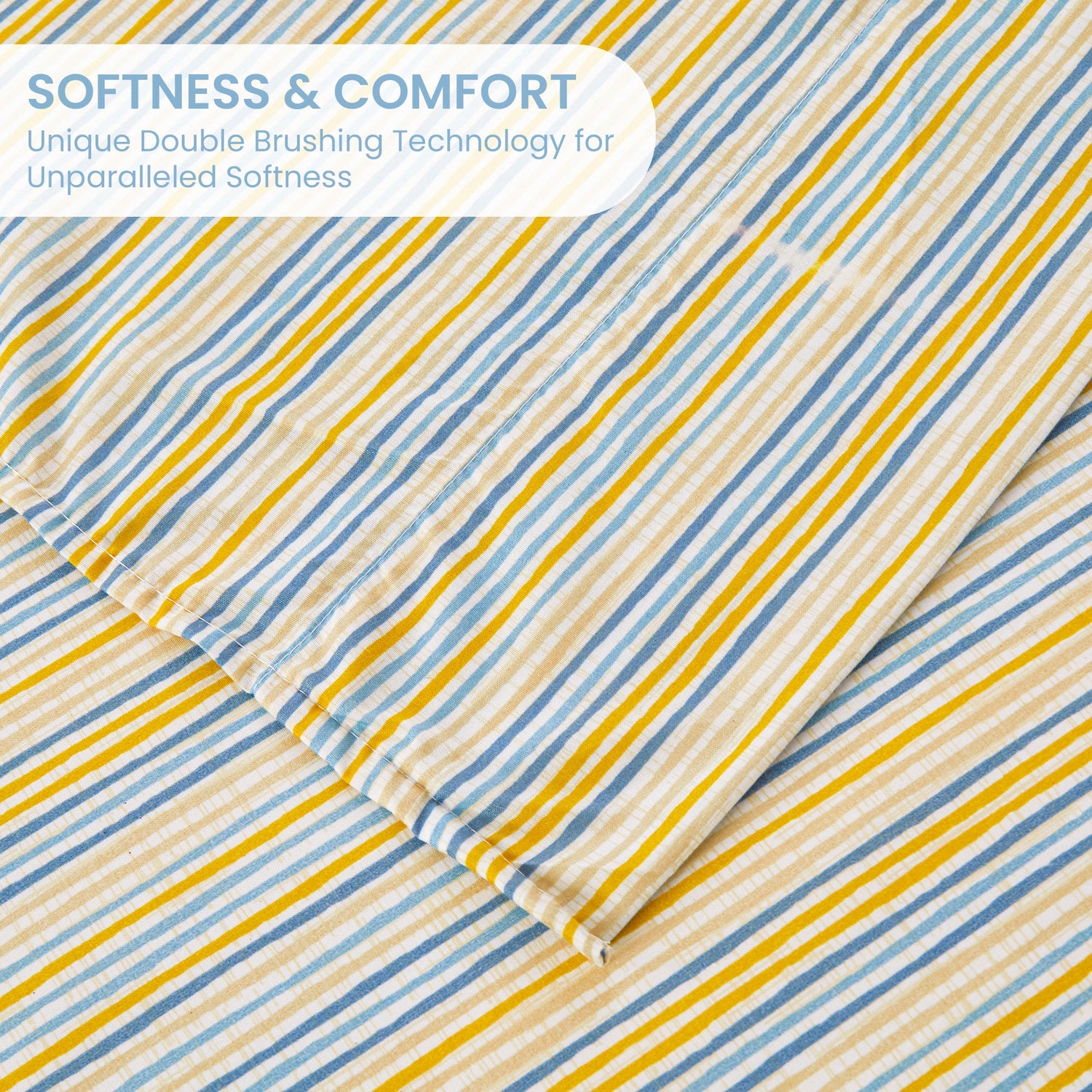 Vibrant Blue Yellow Pinstripe Bed Sheets Set