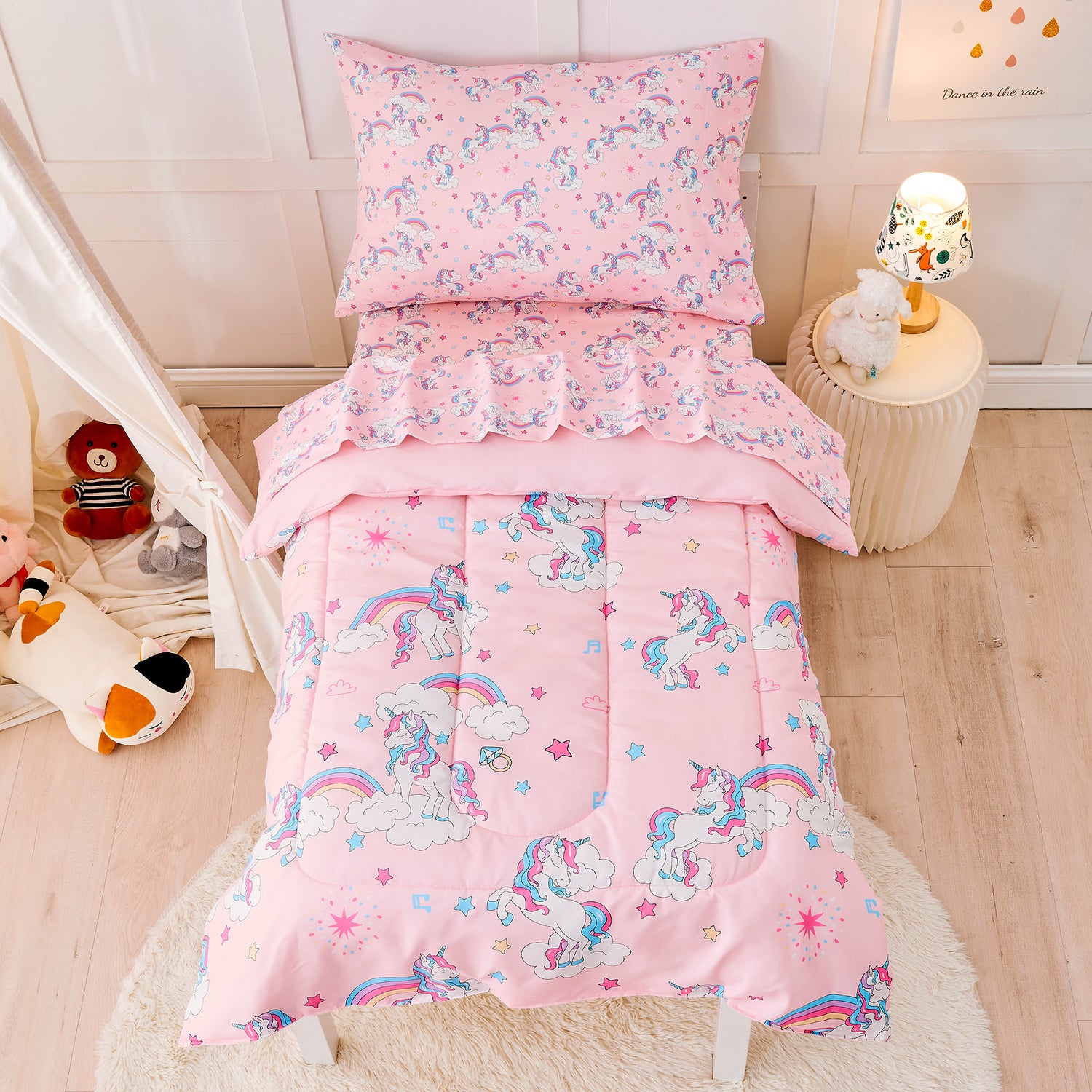 Pink Unicorn Toddler Comforter Set– 4 Piece