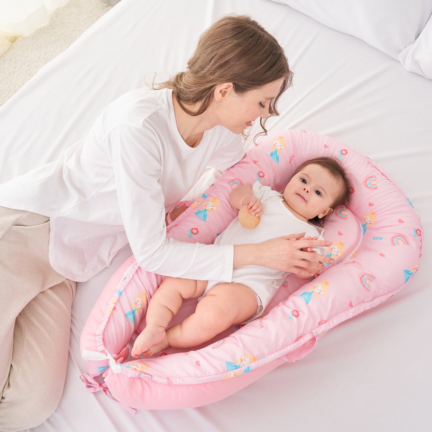 Princess Baby Lounger - Baby Nest Co Sleeper for Baby Bed, Soft & Breathable Portable Cotton Newborn Lounger Nest for Crib Bassinet