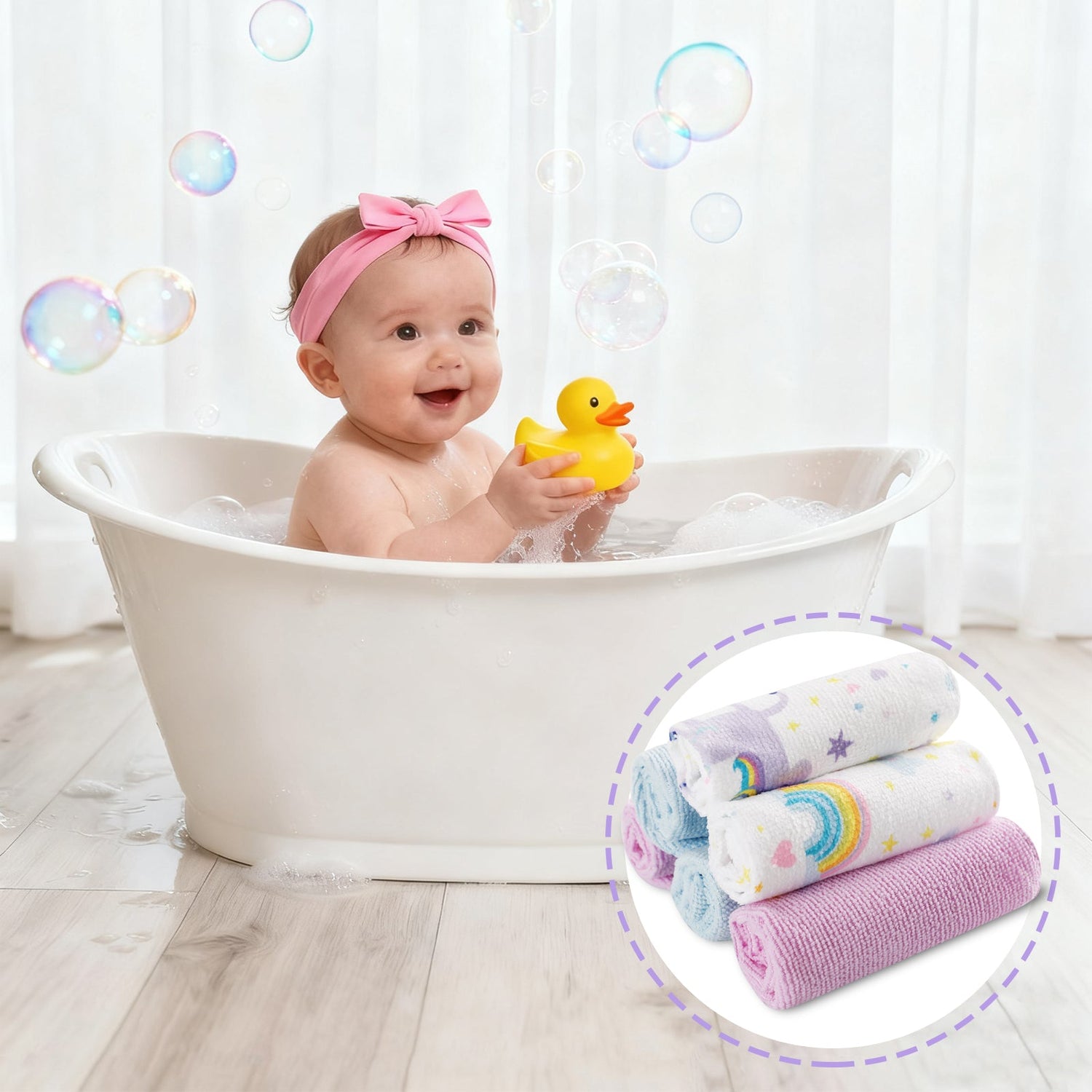 9x9 Purple Unicorn Baby Washcloths