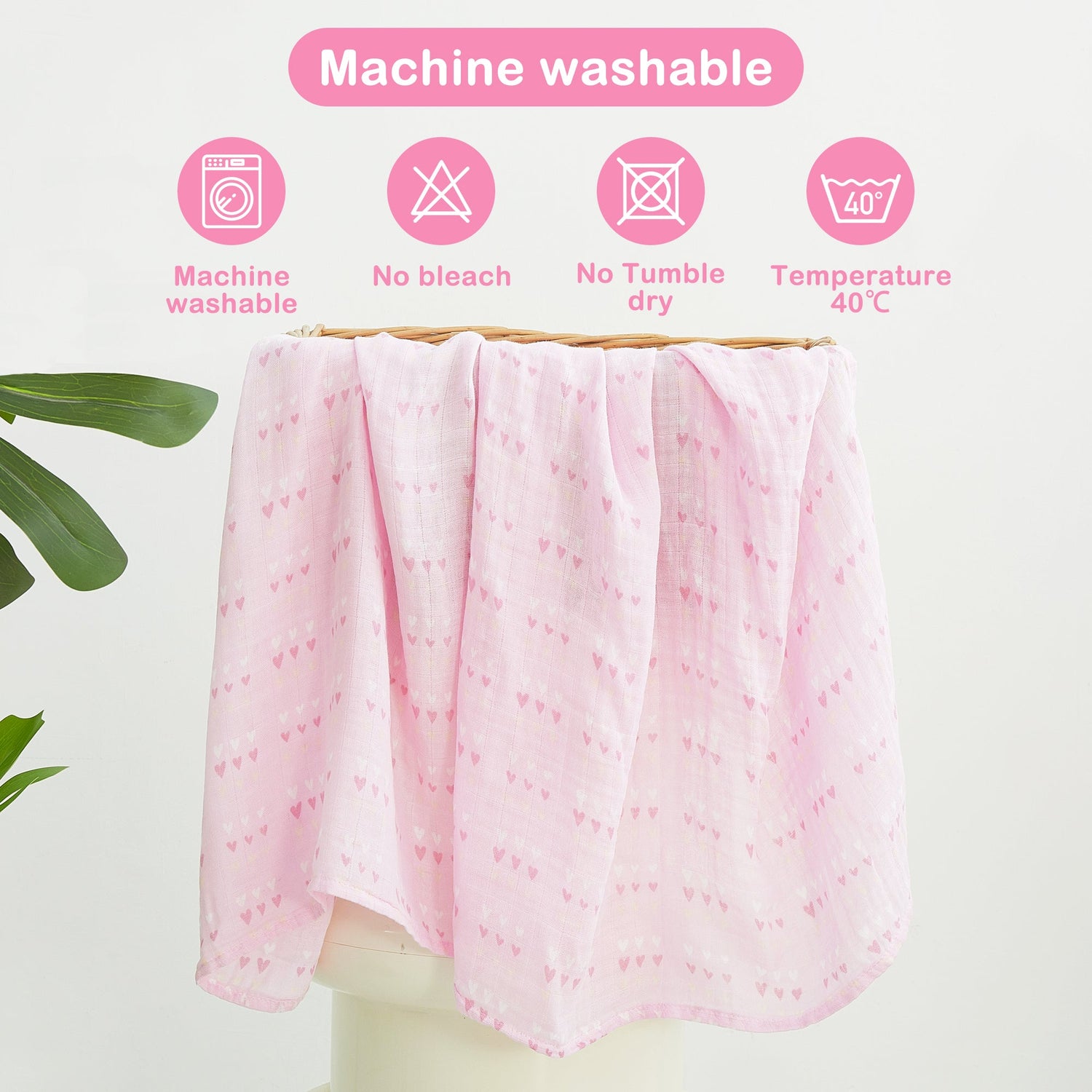 4-Pack Flowers & Heart, 47 x 47 inches  Muslin Swaddle Blankets for Boys and Girls