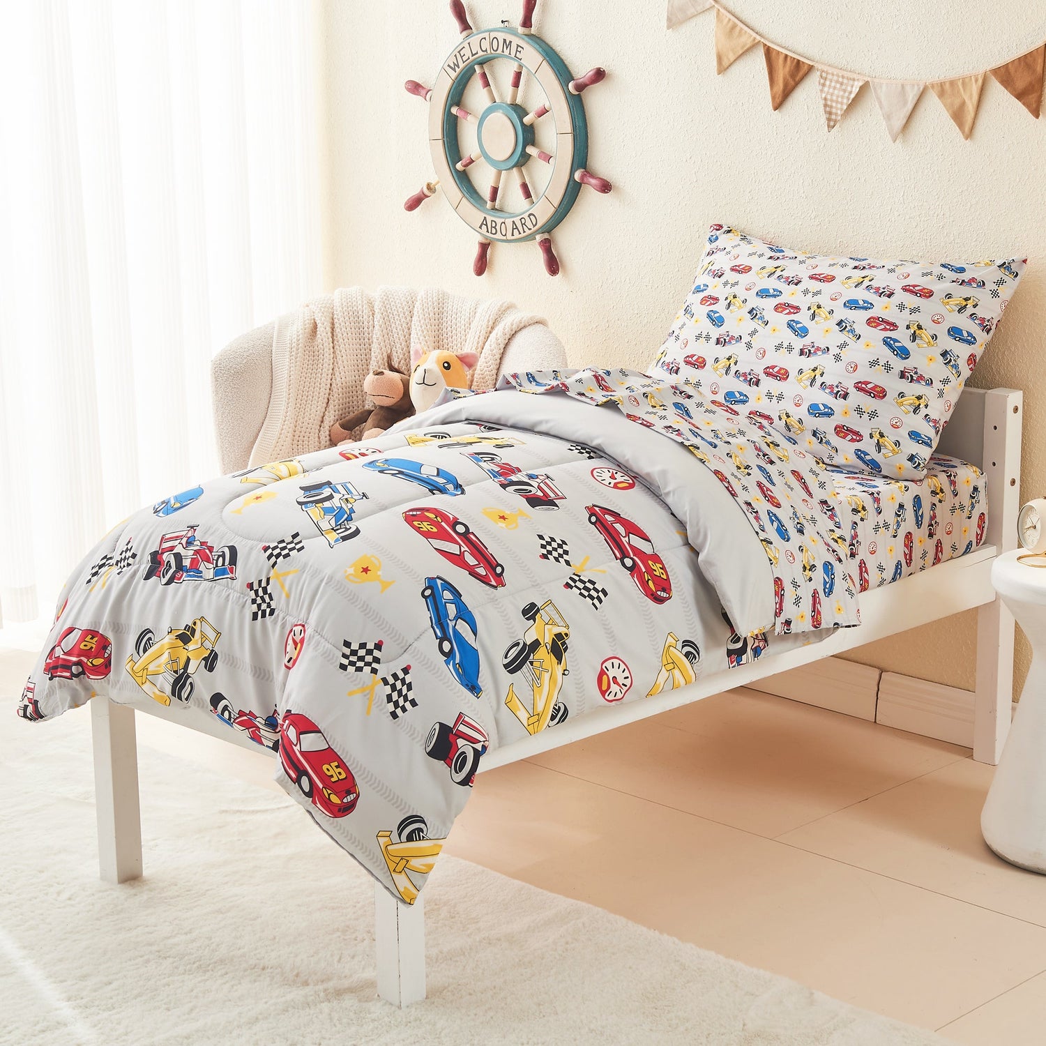 Race Cars Toddler Comforter Set– 4 Piece