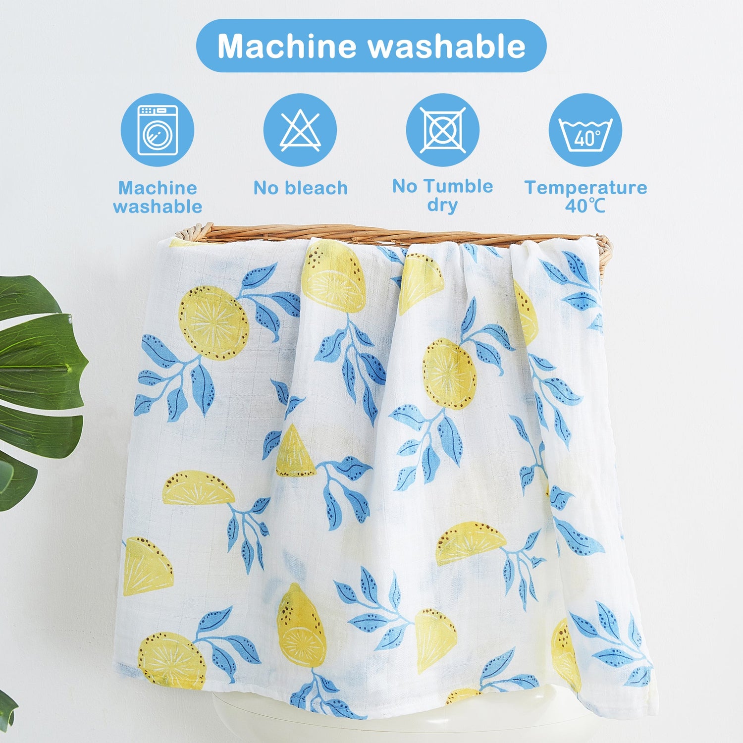 4-Pack Lemon & Leaves 47 x 47 in  Muslin Swaddle Blankets for Boys and Girls