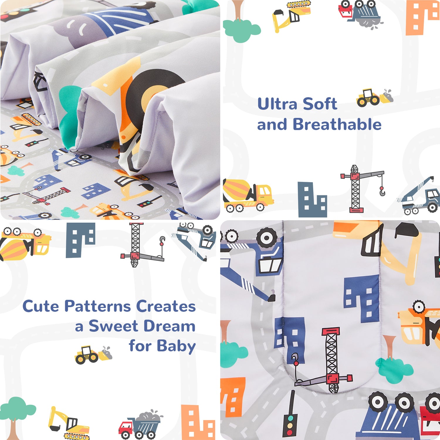 Busy Construction Toddler Comforter Set– 4 Piece