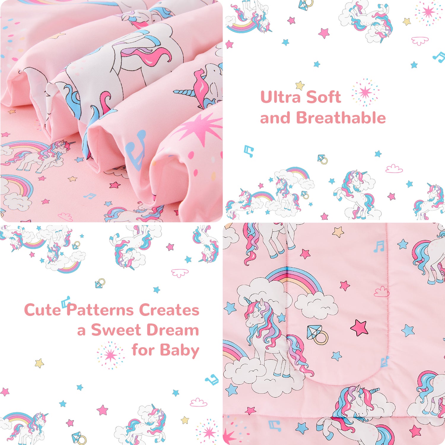 Pink Unicorn Toddler Comforter Set– 4 Piece