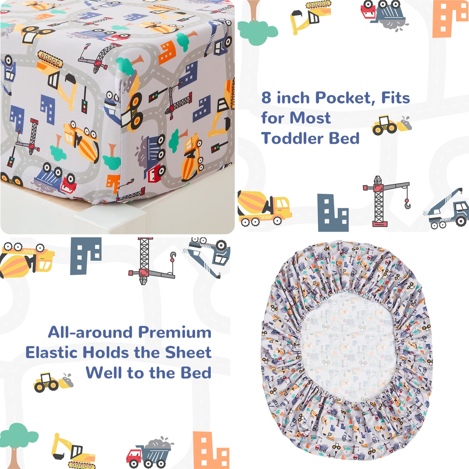 Busy Construction Toddler Comforter Set– 4 Piece