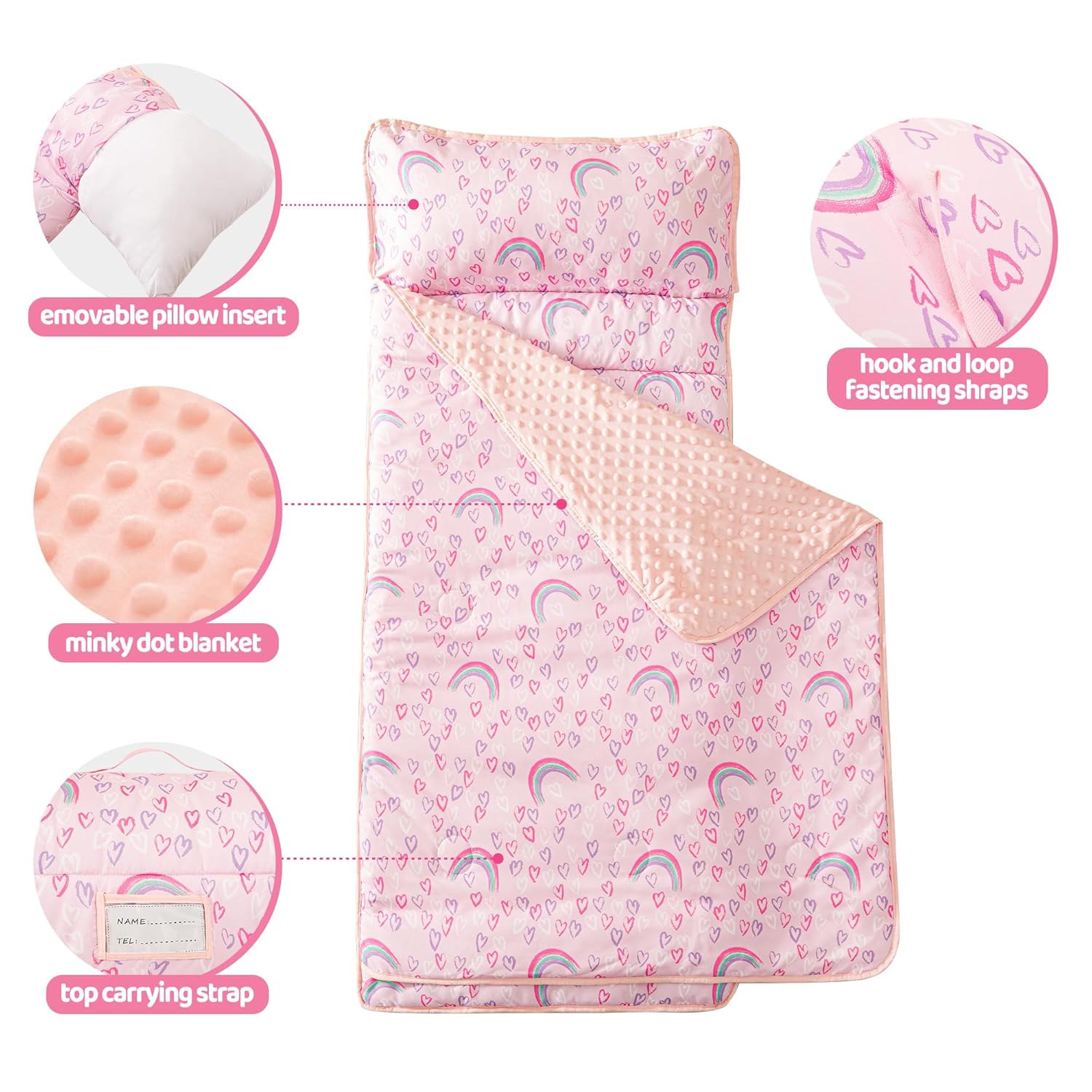 Cozy Comfort Nap Mat - Pink Heart Rainbow