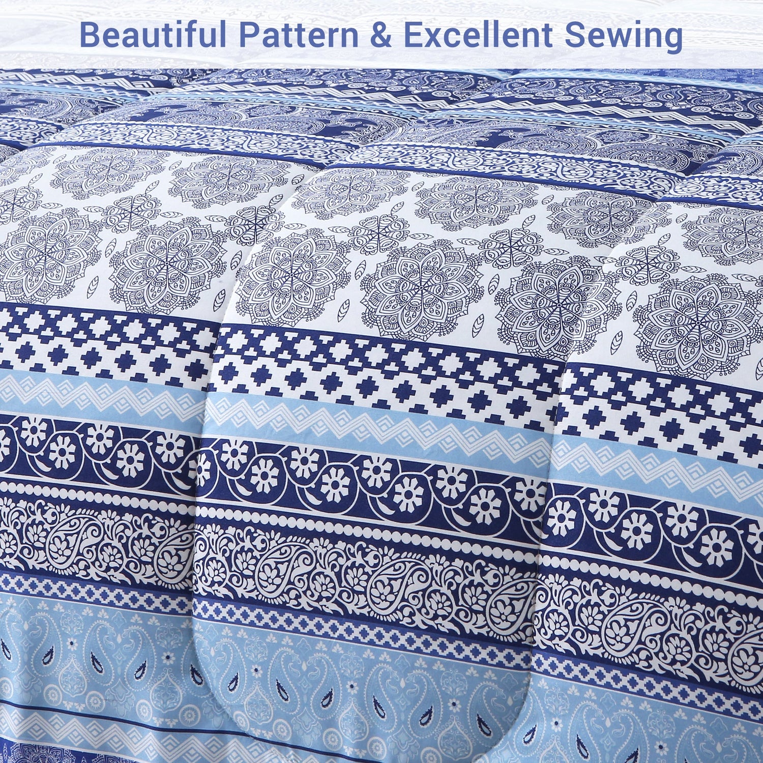 Blue Boho Striped Comforter Set 7 Pieces