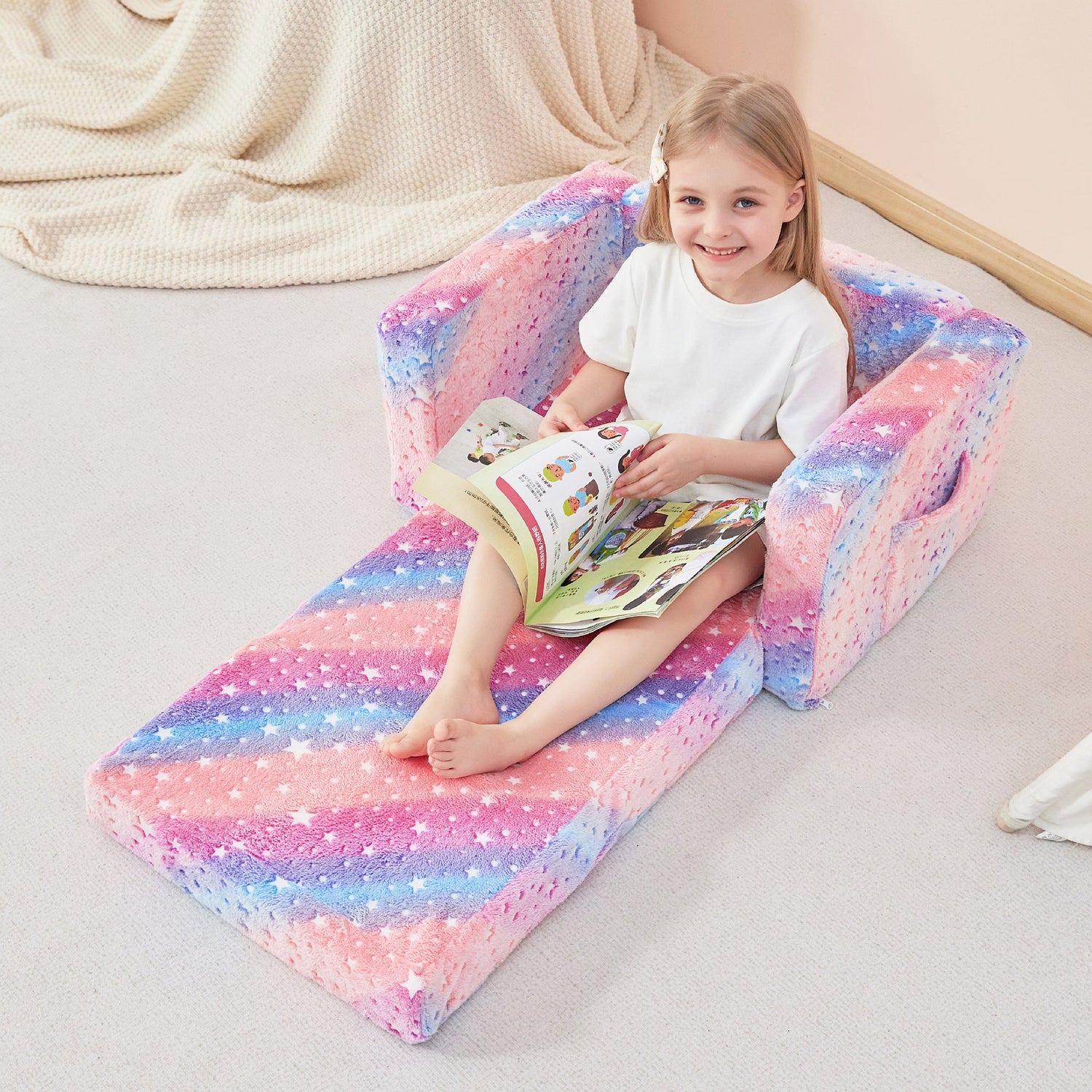 Glow Star 2-in-1 Kids Sofa for Toddler Convertible Sofa to Lounger Bed