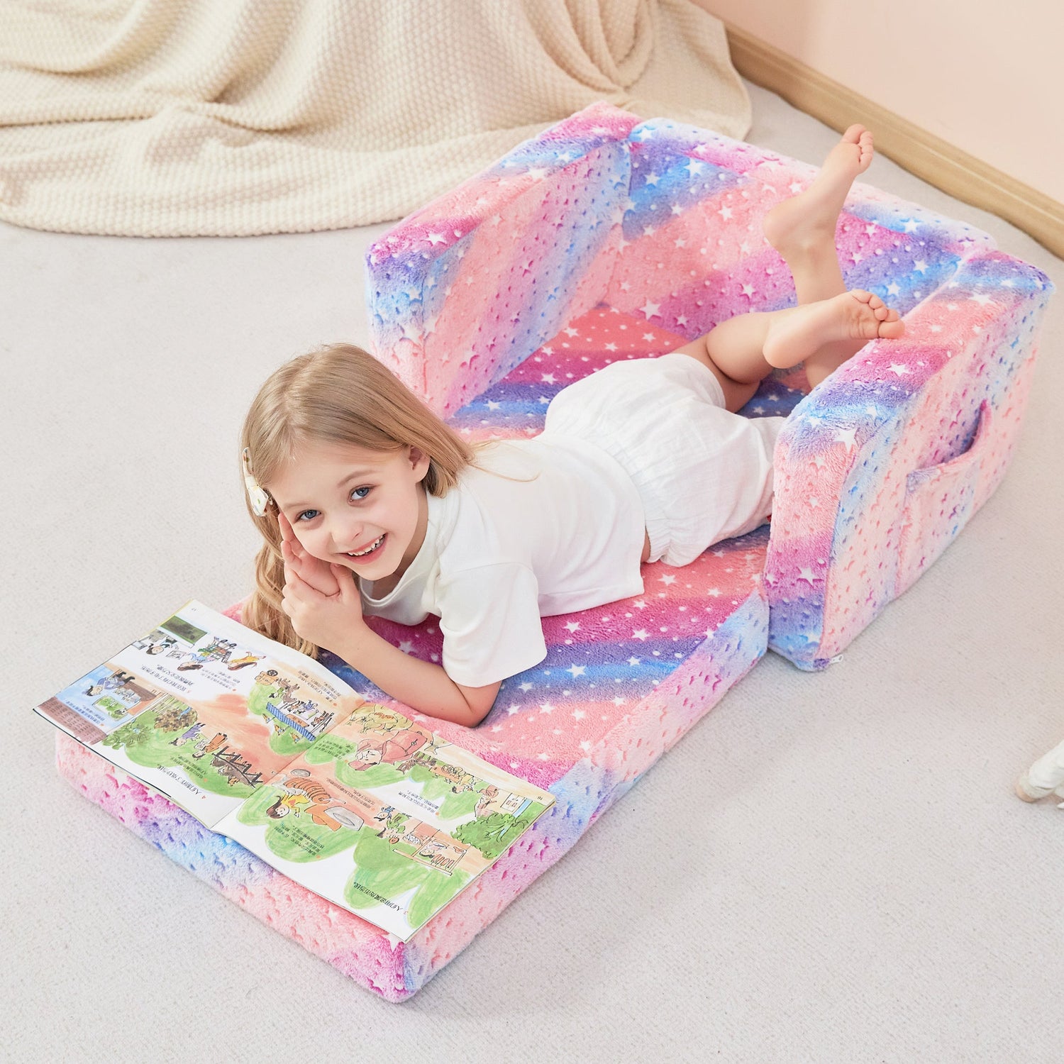 Glow Star 2-in-1 Kids Sofa for Toddler Convertible Sofa to Lounger Bed