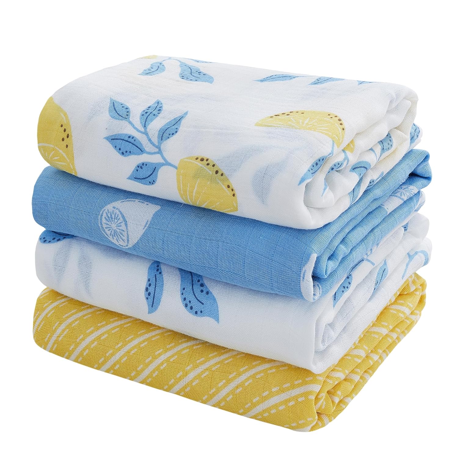4-Pack Lemon & Leaves 47 x 47 in  Muslin Swaddle Blankets for Boys and Girls