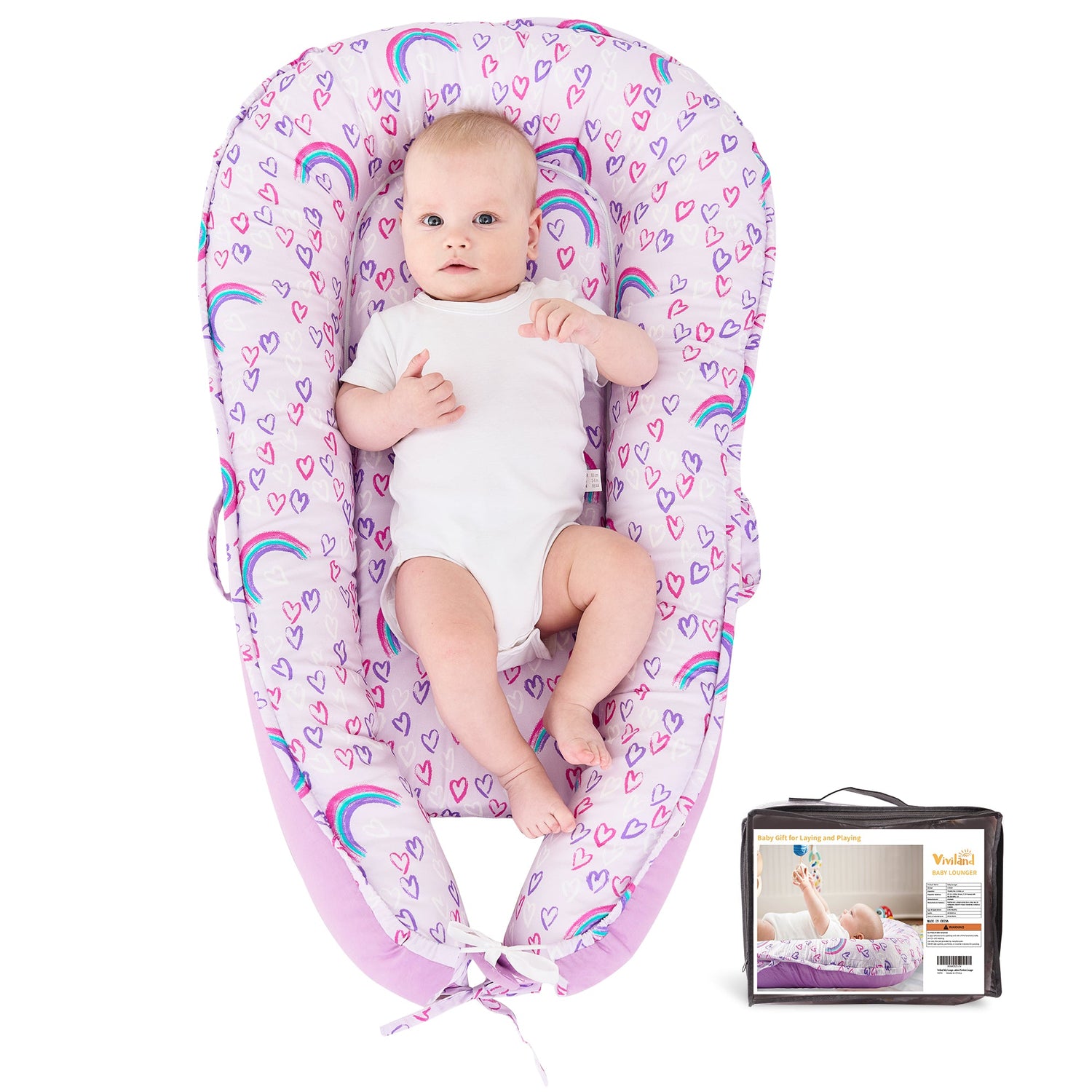 Rainbow Baby Lounger - Baby Nest Co Sleeper for Baby Bed, Soft & Breathable Portable Cotton Newborn Lounger Nest for Crib Bassinet