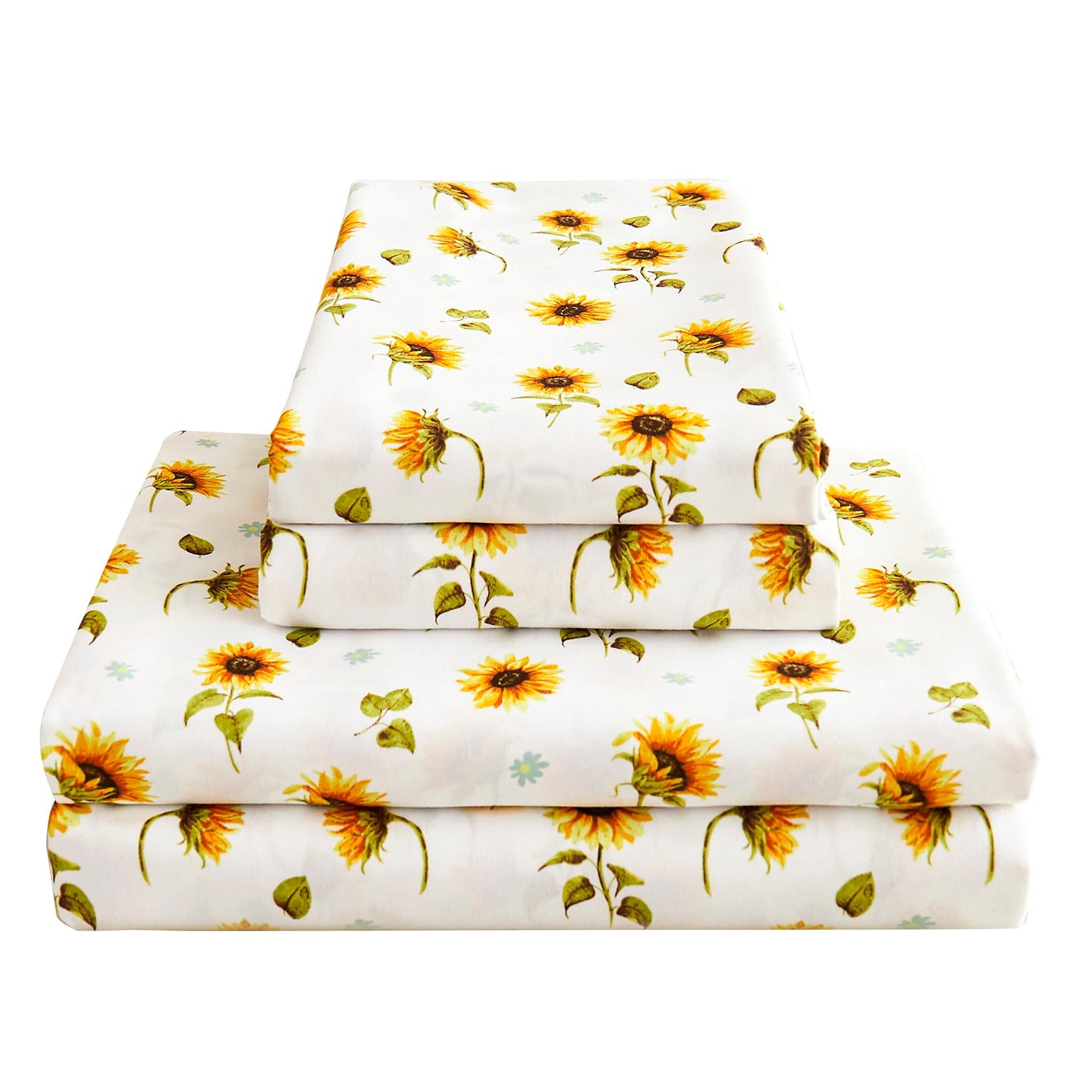 Softan Floral Twin Size Sheet Set, Sunflower Printed Bed Sheets for Kids Girls, 3-Piece Microfiber Fitted Sheet with 15" Deep Pocket & Non-Slip Straps, Patterned Bedding Sheets & Pillowcase Set