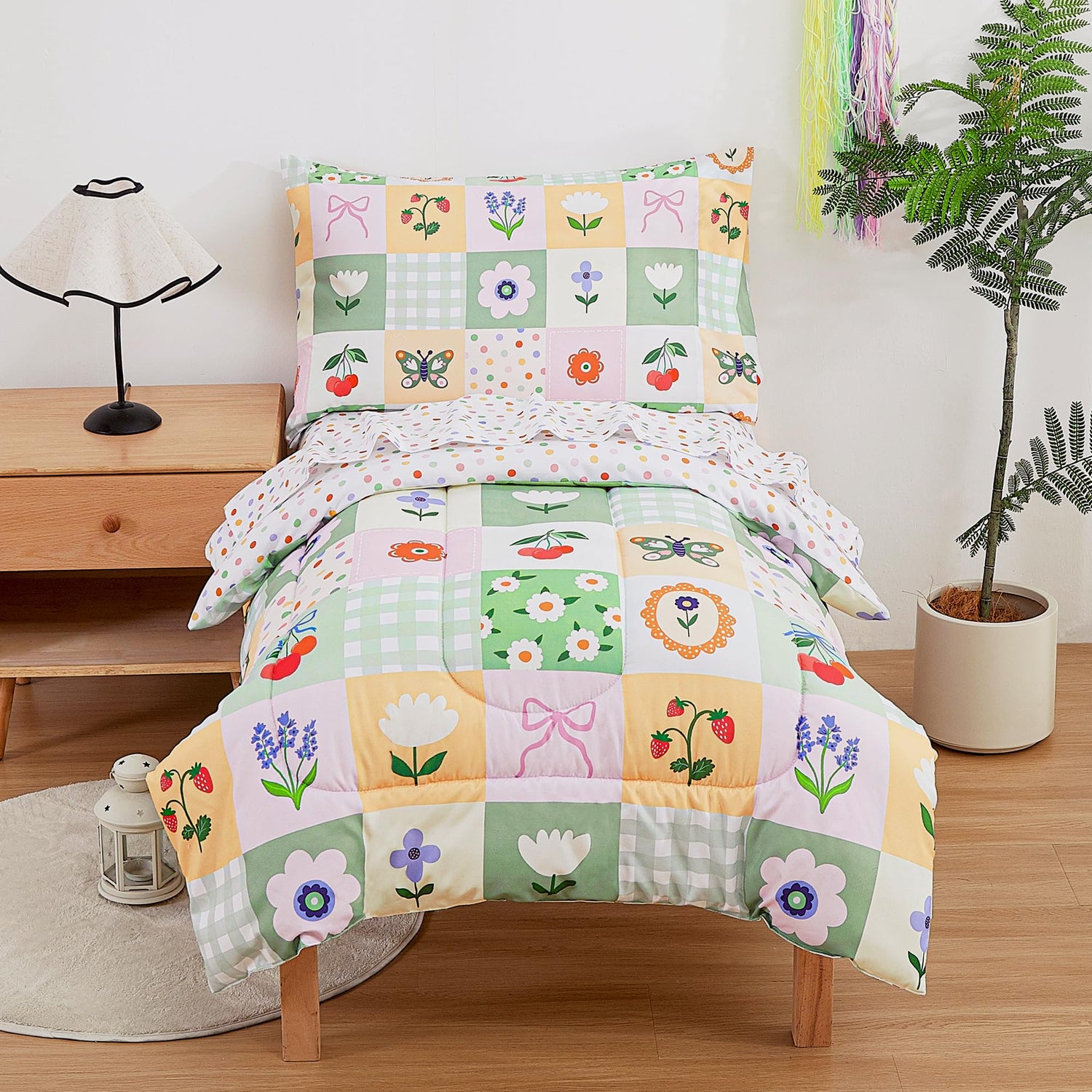 Floral Butterfly Toddler Comforter Set– 4 Piece
