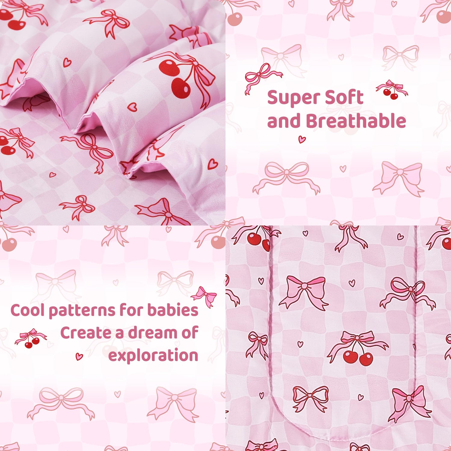 Pink Cherry Printed Toddler Comforter Set– 4 Piece