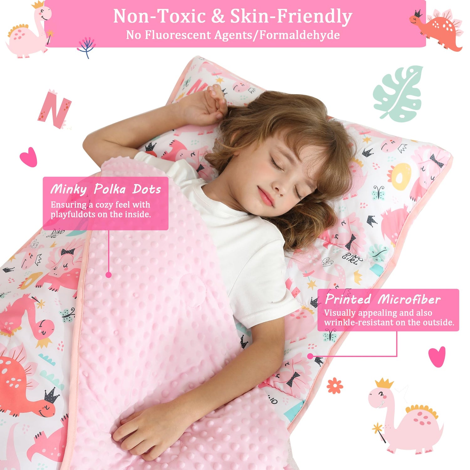 Cozy Comfort Nap Mat - Pink Dino Parade