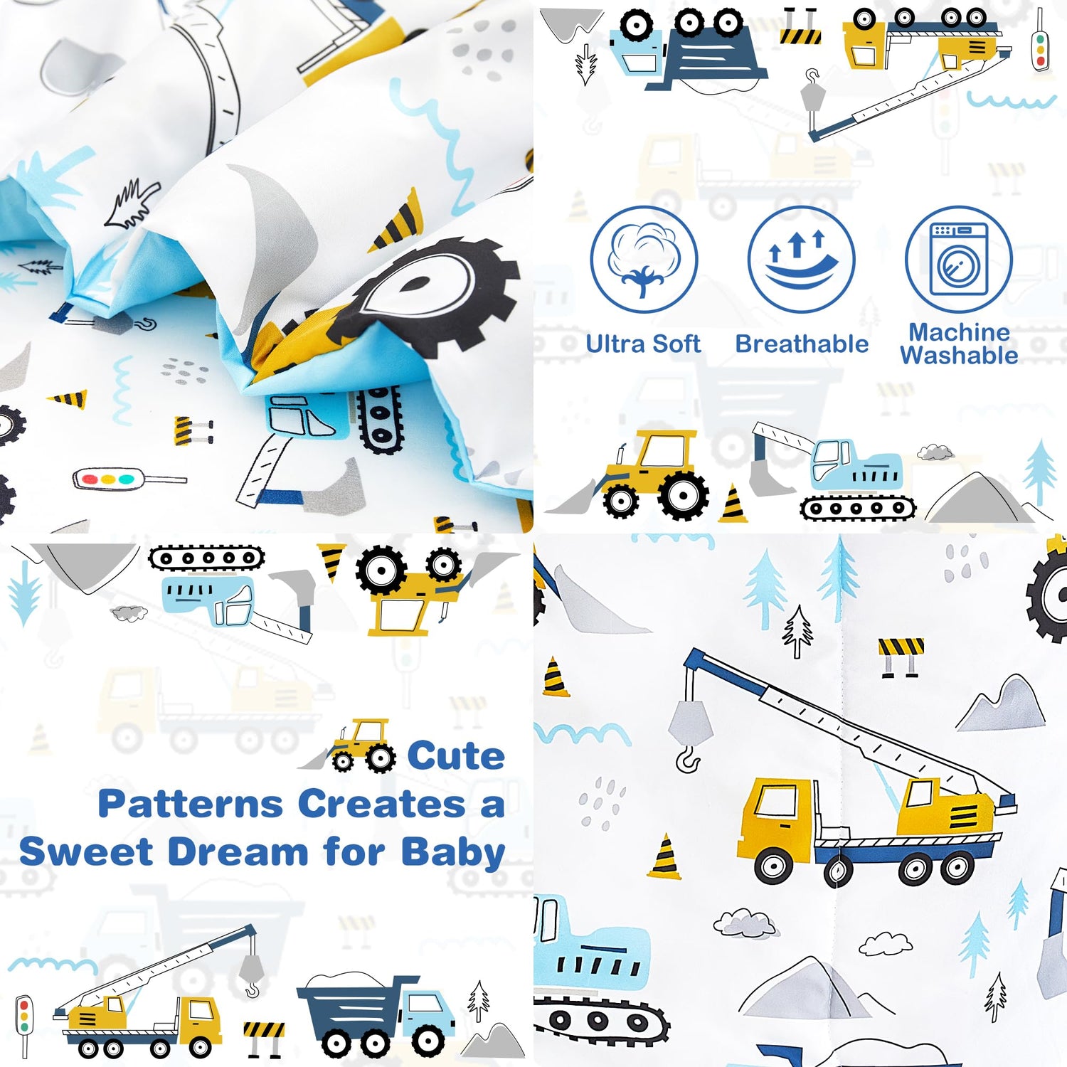 Construction Truck Toddler comforter Set– 4 Piece
