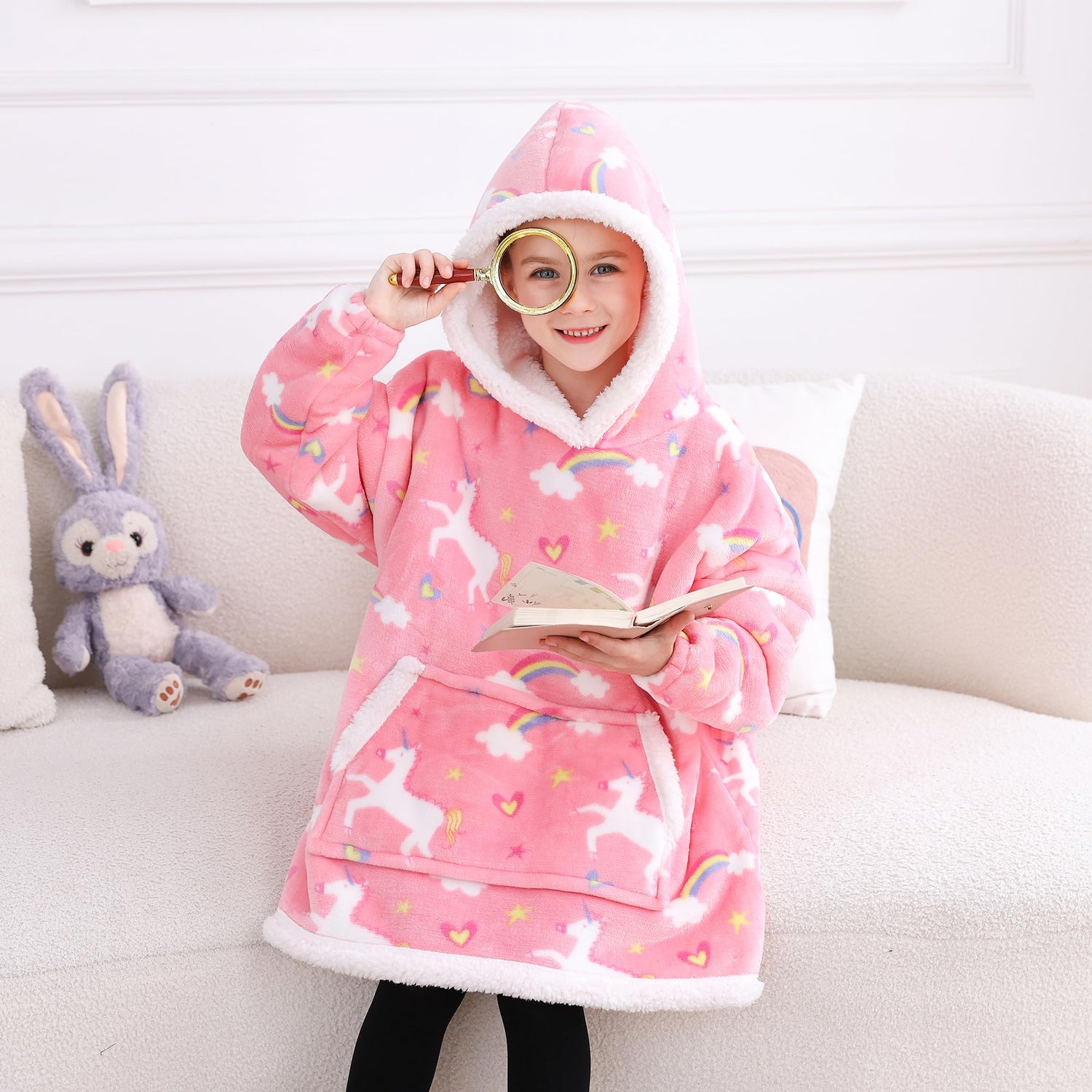 Unicorn Print Wearable Blanket Hoodie for Kids