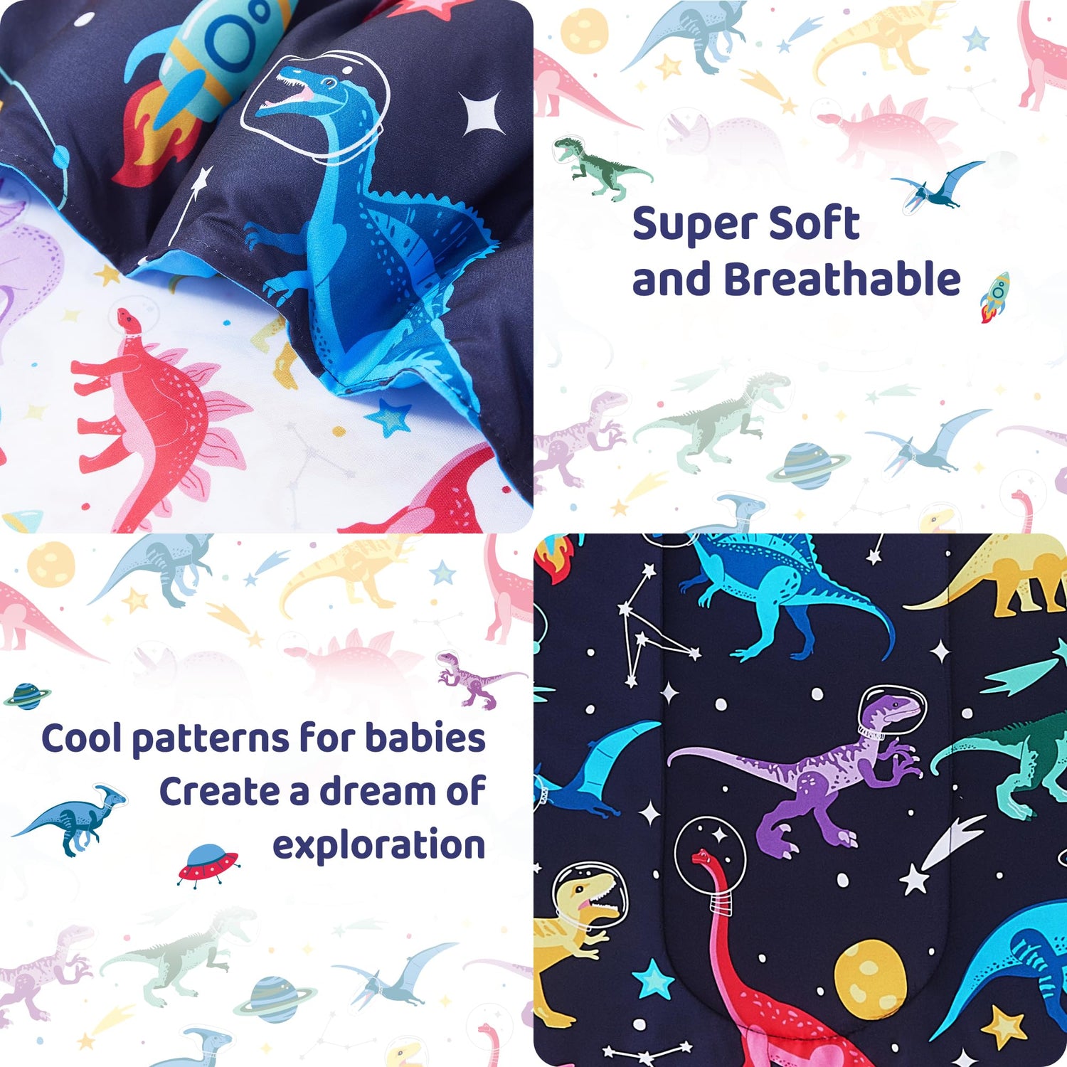 Space Dinosaur Printed Toddler Comforter Set– 4 Piece