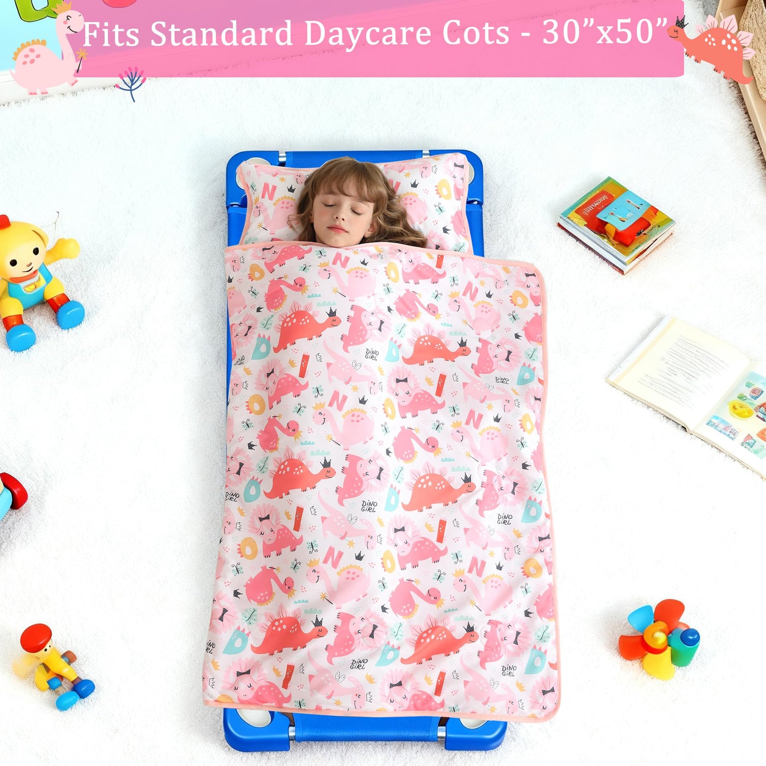 Cozy Comfort Nap Mat - Pink Dino Parade
