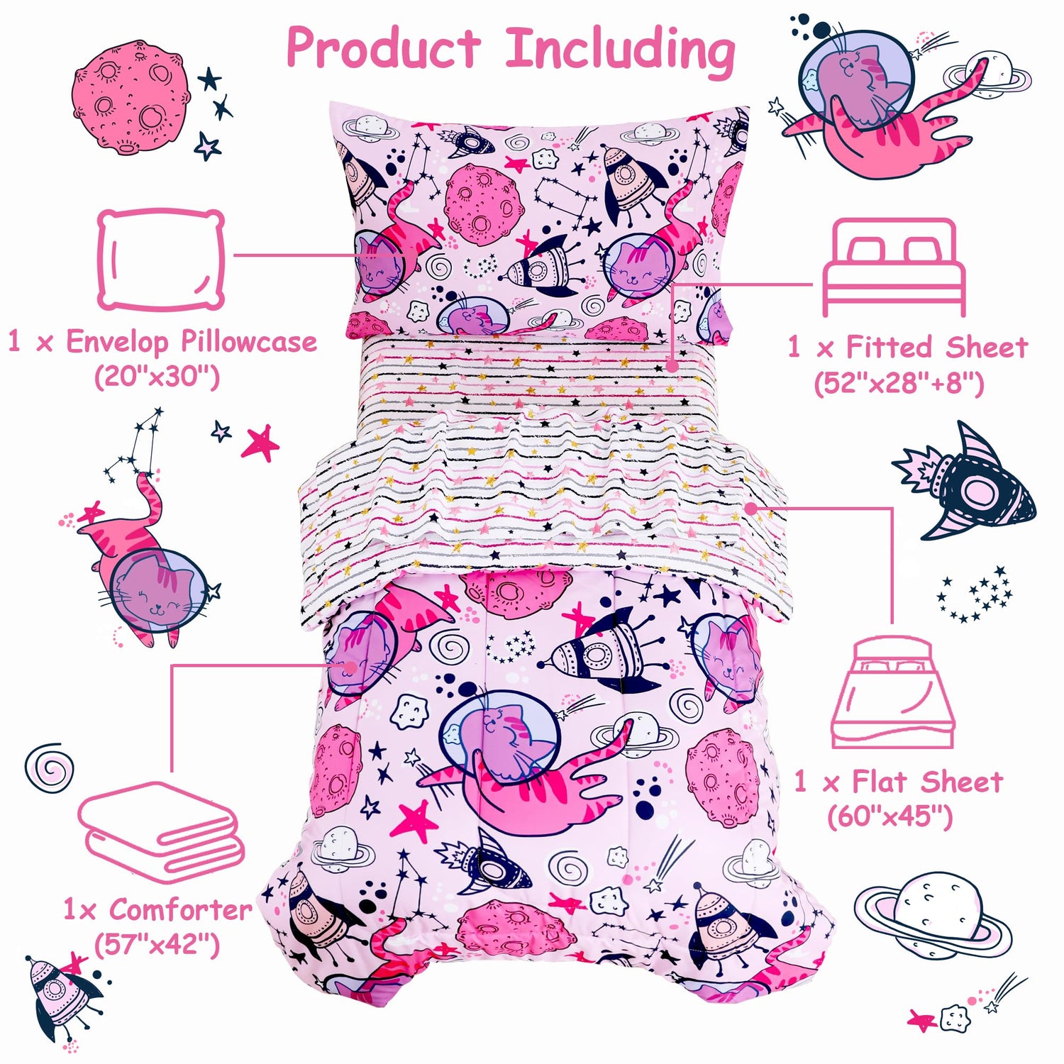 Space Cat Toddler Comforter Set– 4 Piece