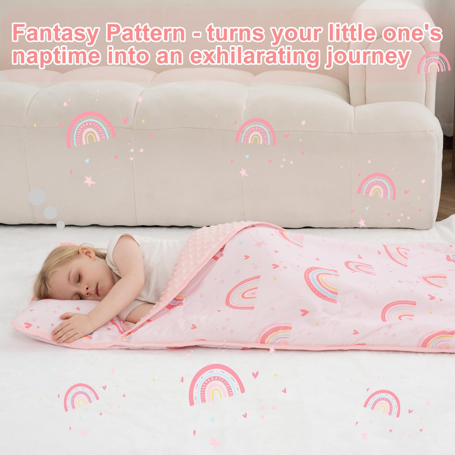 Cozy Comfort Nap Mat - Pink Rainbow