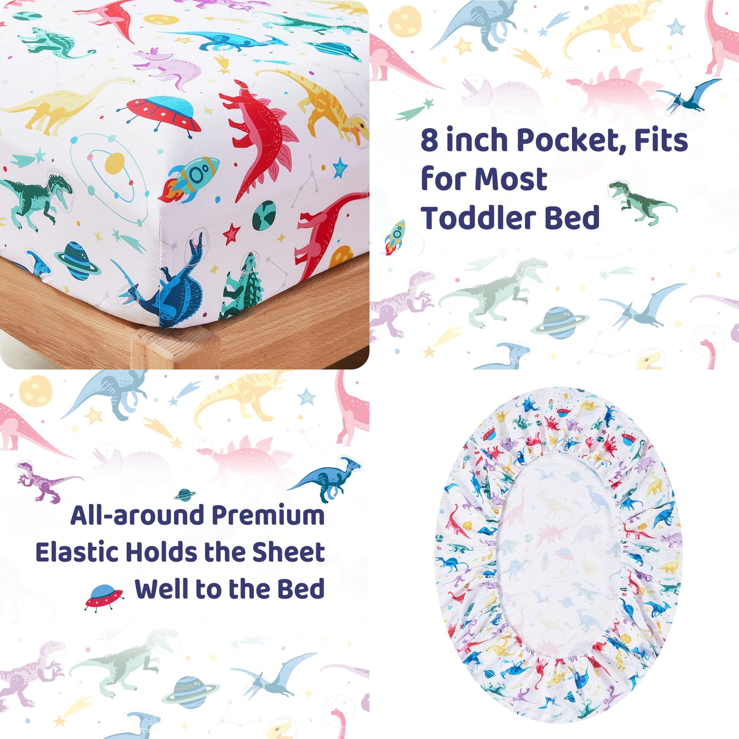 Space Dinosaur Printed Toddler Comforter Set– 4 Piece