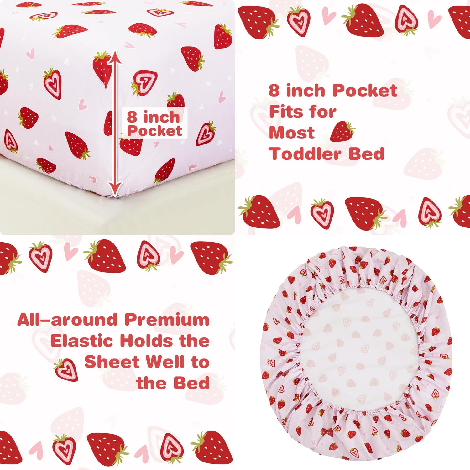 Prink Strawberry Printed Toddler Comforter Set– 4 Piece