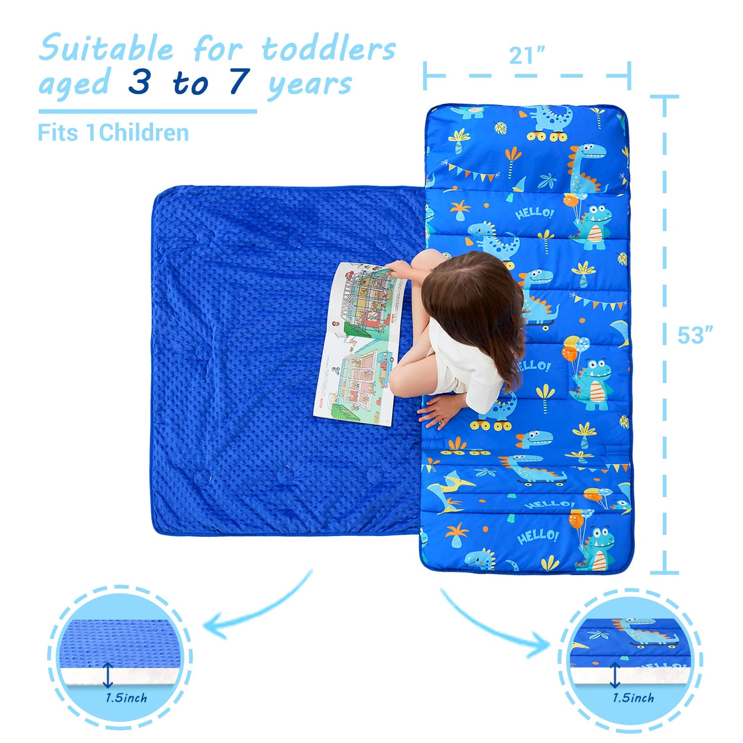 Cozy Comfort Nap Mat - Blue Dinosaurs