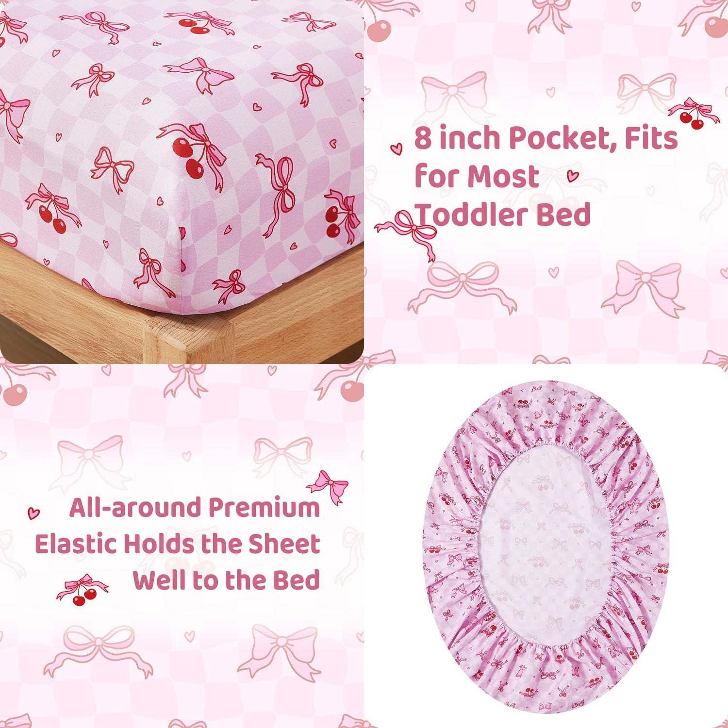 Pink Cherry Printed Toddler Comforter Set– 4 Piece