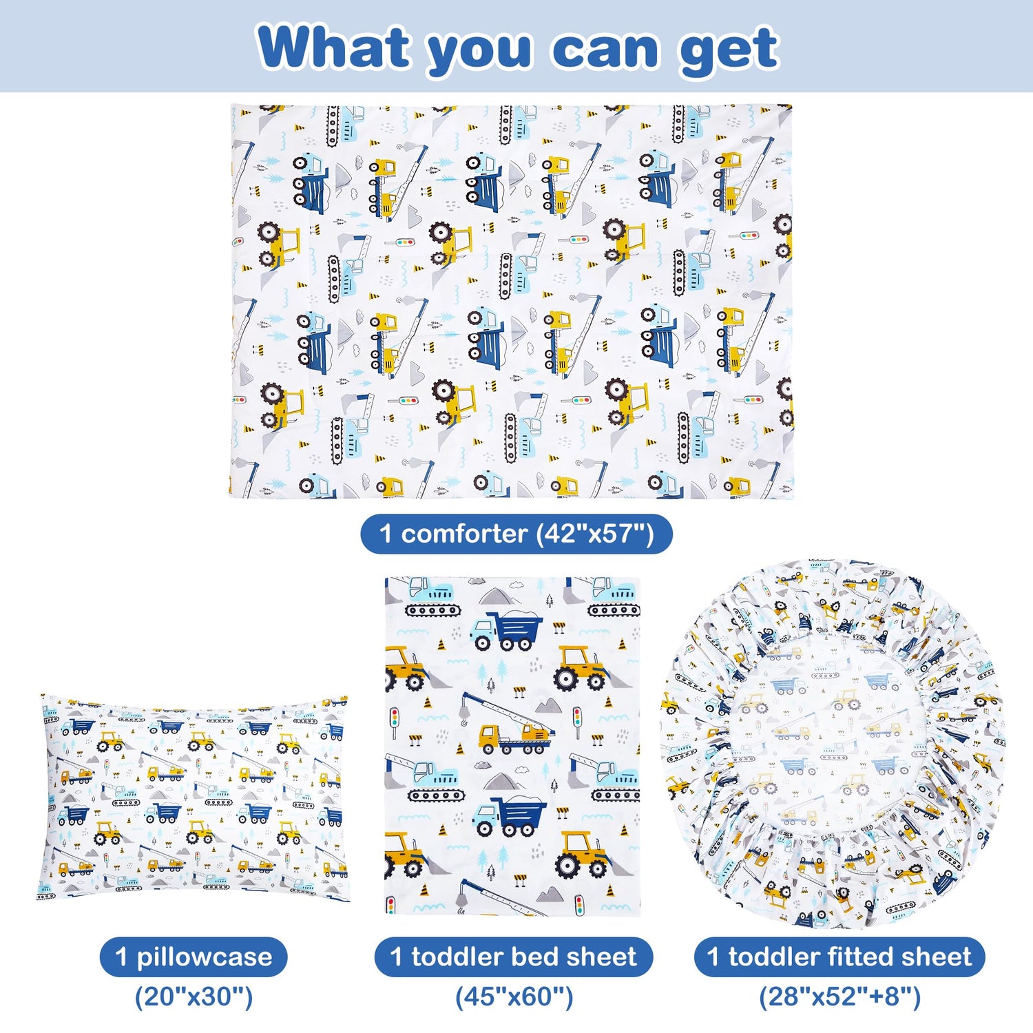 Construction Truck Toddler comforter Set– 4 Piece