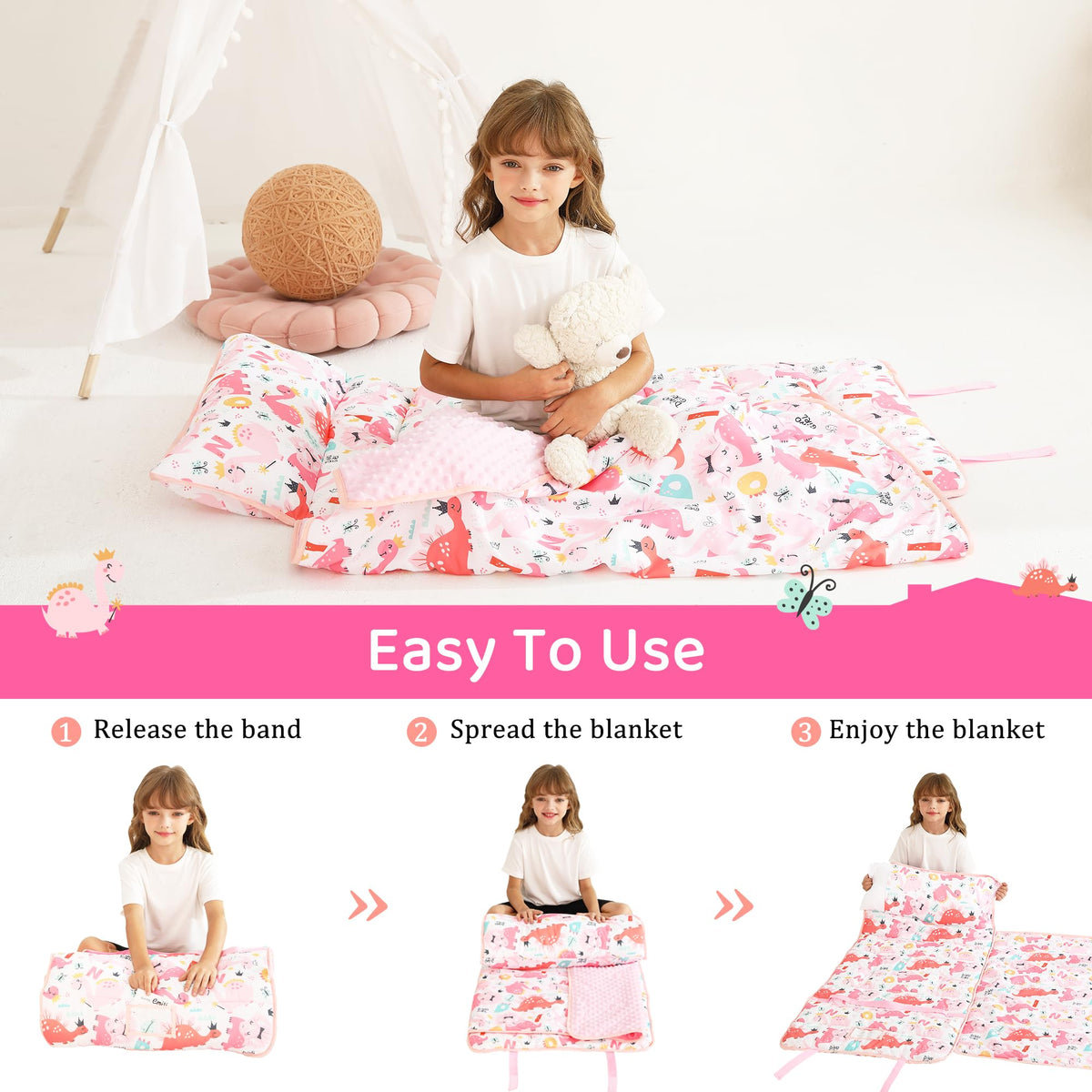 Pink Naps Cozy Comfort Nap Mat - Pink Dino Parade – Softan